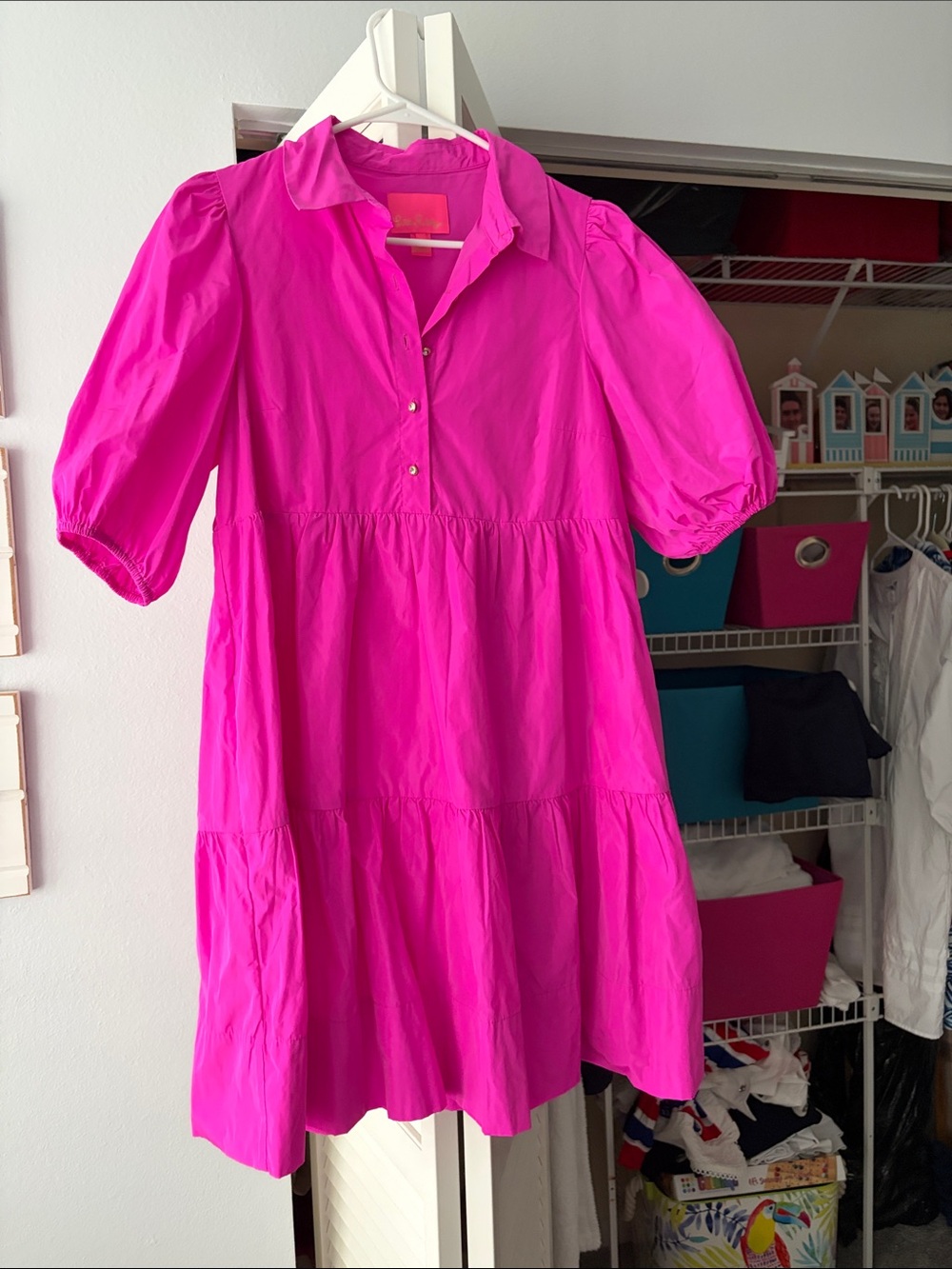 Bright Pink Tiered taffeta  Dress